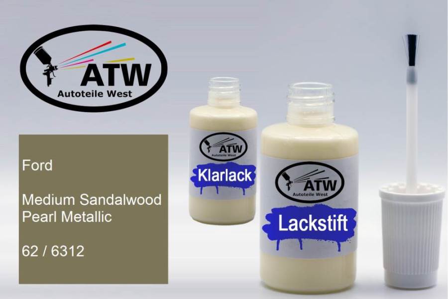 Ford, Medium Sandalwood Pearl Metallic, 62 / 6312: 20ml Lackstift + 20ml Klarlack - Set, von ATW Autoteile West.